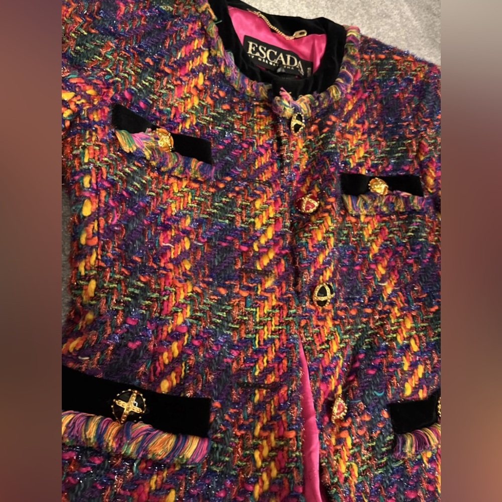 RARE Escada multicolored tweed gold button blazer - Picture 3 of 7